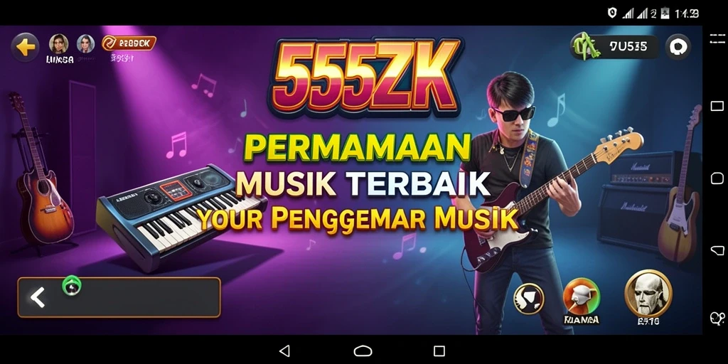Tampilan gameplay seru 555ZK dengan lagu-lagu menarik.
