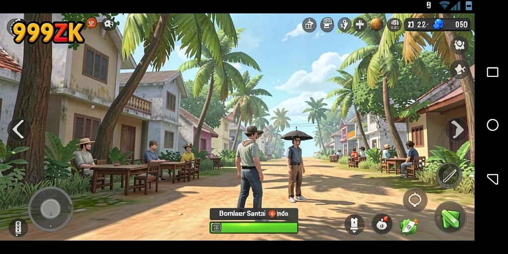 Screenshot gameplay 999ZK menampilkan karakter dan suasana permainan yang ceria.