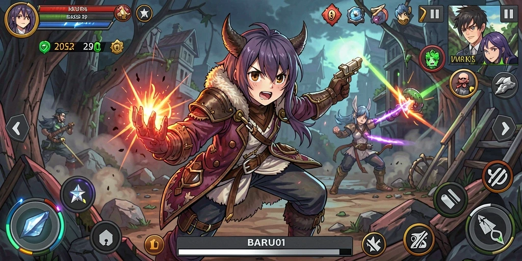 Menampilkan karakter anime dalam aksi seru dan penuh warna.