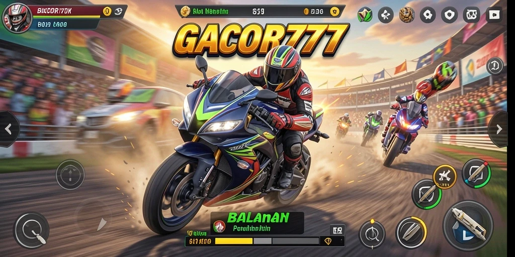 Tampilan gameplay GACOR777 dengan balapan motor yang menegangkan.