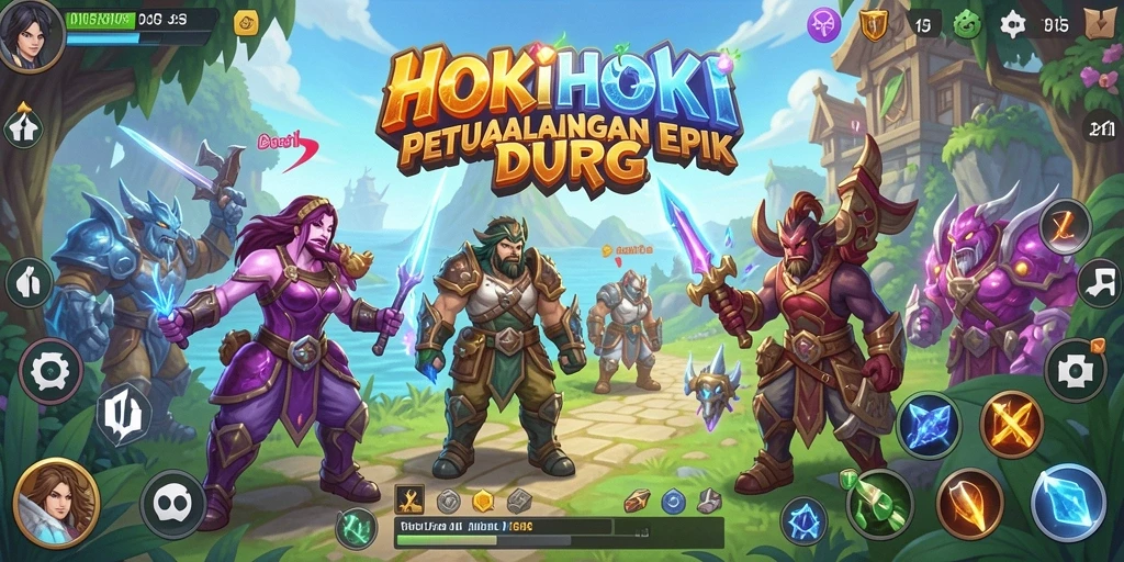 Screenshot utama HOKIHOKI menunjukkan pertarungan epik para pahlawan.