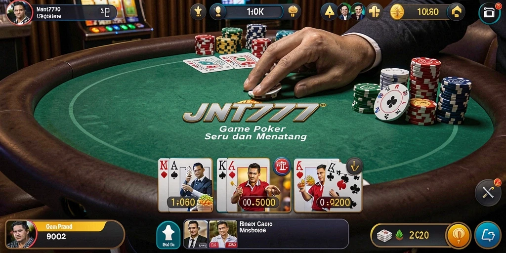 Screenshot utama JNT777 menampilkan aksi seru permainan Poker.