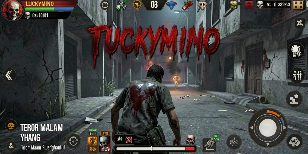 Screenshot gameplay LUCKYMINO yang menegangkan dan menyeramkan.