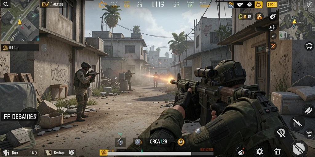Screenshot ORCA128 menampilkan aksi menegangkan dalam permainan FPS.
